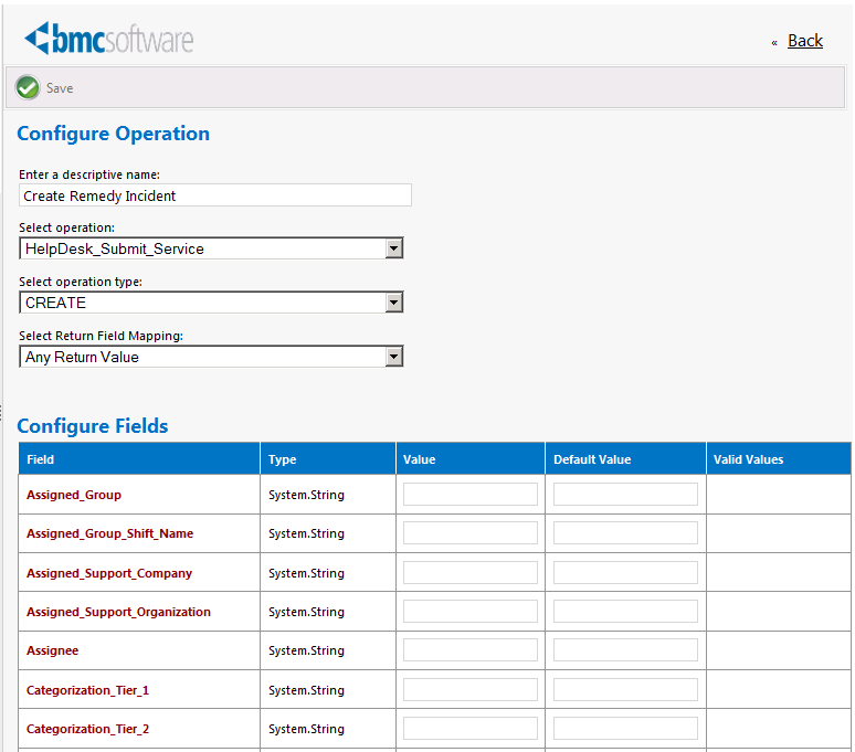 Configure Operation View for Create Remedy Incident